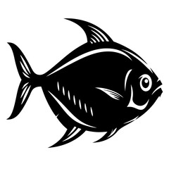 A Black and White Illustration of a Pompano Fish a saltwater fish with a distinctive profile