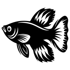 Black and White Stylized Fish Illustration Aquatic Animal Design Graphic Art