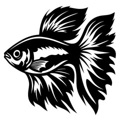 Black and White Stylized Betta Fish Illustration Aquatic Animal Graphic Design