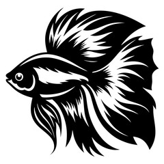 Black and White Stylized Siamese Fighting Fish Illustration Artistic Aquatic Animal Design