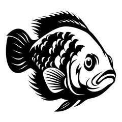 A Striking Black and White Illustration of a Fish with Sharp Fins and Scales