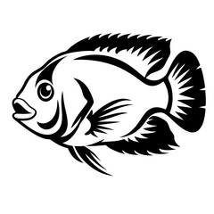 Stylized Black and White Illustration of a Tropical Fish Cichlid