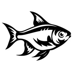 A stylized black and white illustration of a fish with triballike markings