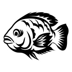Black and White Tribal Style Fish Illustration Artistic Aquatic Animal Design Graphic