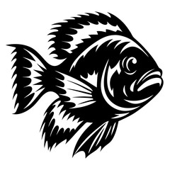 Stylized Black and White Fish Illustration Tribal Aquatic Animal Design