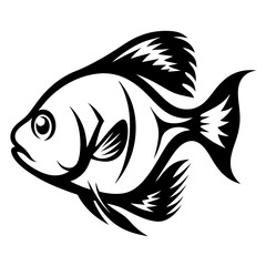 Stylized Black and White Fish Illustration Aquatic Animal Design Graphic Art