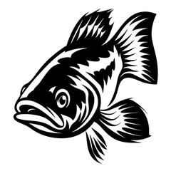 Stylized Black and White Fish Illustration Powerful Aquatic Animal Design Graphic Art