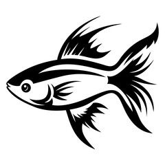 Stylized Black and White Fish Illustration Tribal Aquatic Animal Design Graphic Art