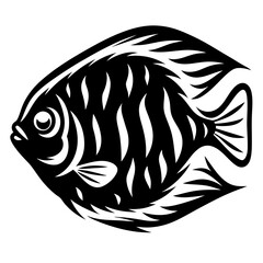 Striped Angelfish Black and White Tribal Fish Illustration Aquatic Life Design