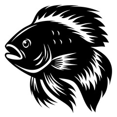 A Striking Black and White Illustration of a Fish with Flowing Fins