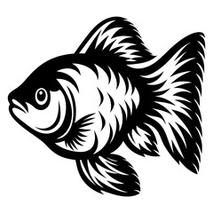A Striking Black and White Illustration of a Goldfish with Detailed Fins and Scales