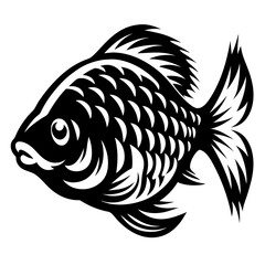 Stylized Black and White Fish Illustration Aquatic Animal Design Graphic Art