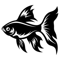 Stylized Black and White Fish Illustration Aquatic Animal Design Graphic Art