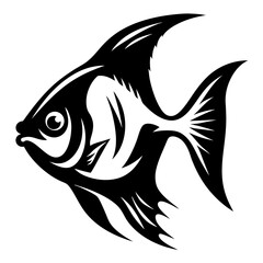 Stylized Black and White Angelfish Illustration Elegant Aquatic Design Graphic Art