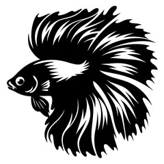 Stunning Black and White Illustration of a Siamese Fighting Fish with Flowing Fins
