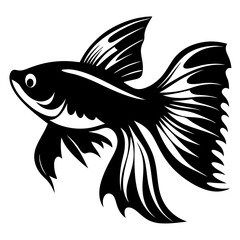Stylized Black and White Guppy Fish Illustration Aquatic Animal Design Graphic Art