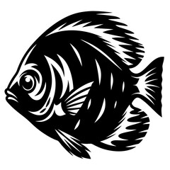 Stylized Black and White Fish Illustration Angelfish Aquatic Life Ocean Animal