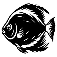 A striking monochrome illustration of a fish a stylized aquatic creature detailed fins scales