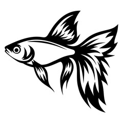 Stylized Black and White Fish Illustration Aquatic Animal Design Graphic Art