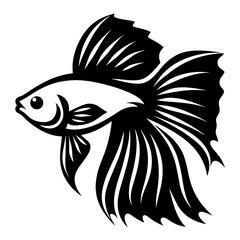 Elegant Black and White Stylized Betta Fish Illustration Aquatic Life Design