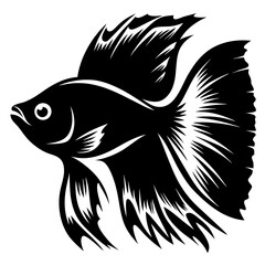 Black and White Stylized Betta Fish Illustration Aquatic Animal Design Graphic Art