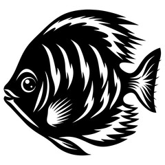 Stylized Black and White Fish Illustration Aquatic Animal Design Graphic Art