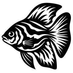 Striped Angelfish Aquatic Life Black and White Illustration Vector Graphic Design