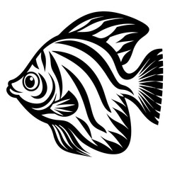 Striped Angelfish Aquatic Life Black and White Illustration Vector Graphic Design