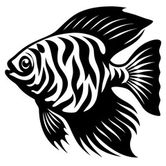Striped Angelfish Aquatic Life Black and White Illustration Artistic Design
