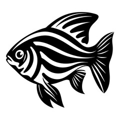 Striped Fish Illustration Black and White Aquatic Animal Graphic Design