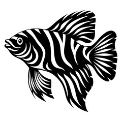 Striped Fish Aquatic Life Black and White Illustration Graphic Design