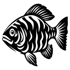Striped Fish Illustration Black and White Aquatic Animal Graphic Design