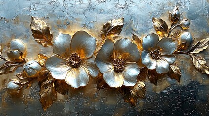 Luxurious gold flower textured artwork high resolution image