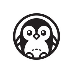 Cute Penguin Mascot Logo in Black and White Circle Design Minimal Vector Illustration
