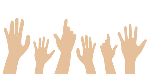 Obraz premium hands silhouettes, Raised hands vector silhouettes. hand icon. crowd hand sign.