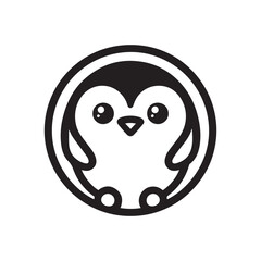 Obraz premium Cute Penguin Mascot Logo in Black and White Circle Design Minimal Vector Illustration