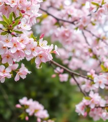 Obraz premium Delicate pink and white crabapple blossoms forming a natural border, bloom, tree
