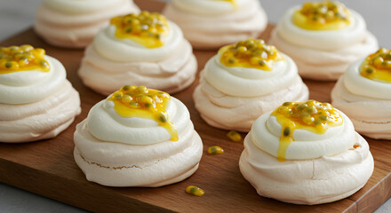 Mini Pavlovas with Whipped Cream and Passion Fruit Delightful Dessert