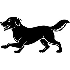 A joyful Golden Retriever silhouette, running with its tail wagging happily.  