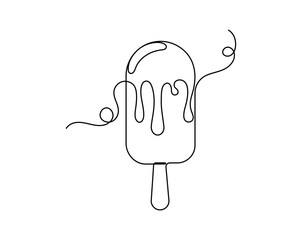 Ice cream on a stick continuous one line drawing, Ice cream single line art, linear style, isolated on a white background