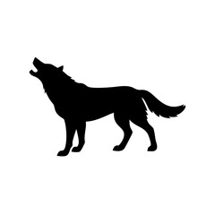 Black wolf howling silhouette vector illustration for wildlife animal and nature designs and artwork