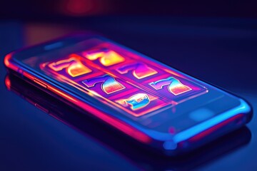 Mobile Device Showcasing an Engaging Slot Game Display in Vibrant Colors During a Night Setting With Ambient Lighting