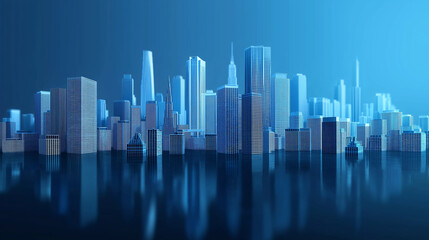 Obraz premium Futuristic blue skyline reflecting on water at night