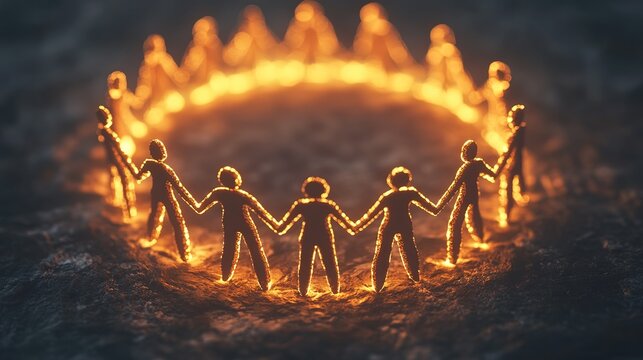 Glowing circular energy symbolizes unity and teamwork, radiating harmony and collective strength.

