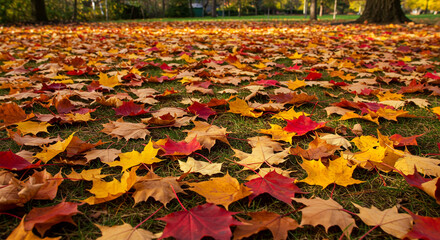 Autumn leaves blanket the ground vibrant red yellow foliage nature scene