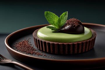 Chocolate Mint Tart on Dark Plate