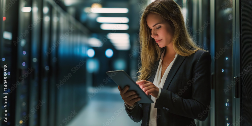 Aufkleber Technician monitoring network servers using digital tablet in data center