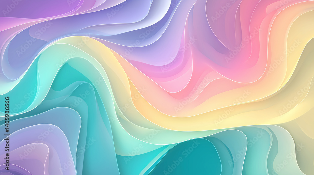 Poster pastel rainbow colored abstract waves flowing seamlessly