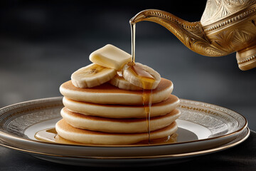Pancakes with Banana and Syrup 