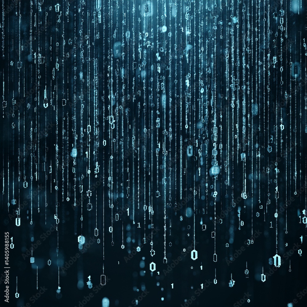 Wall mural abstract digital binary code, computer matrix data falling numbers concept background, graphic resou
